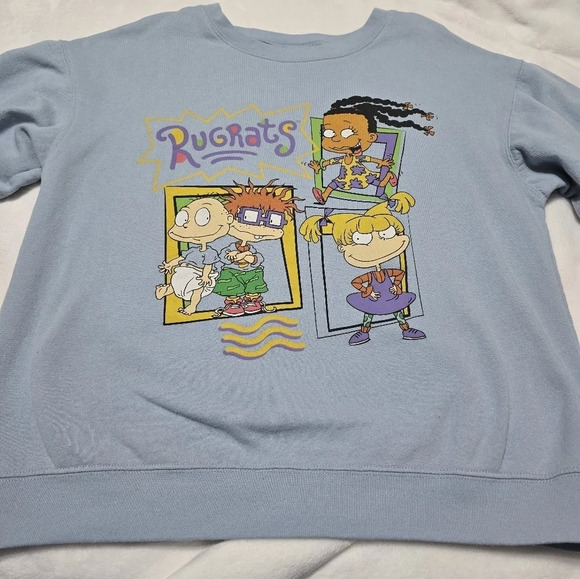 90s Nickelodeon Rugrats Crewneck Sweatshirt, Light Blue, Junior's Size Large. - Picture 5 of 8